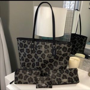 Coach Leopard print tote set with accessories